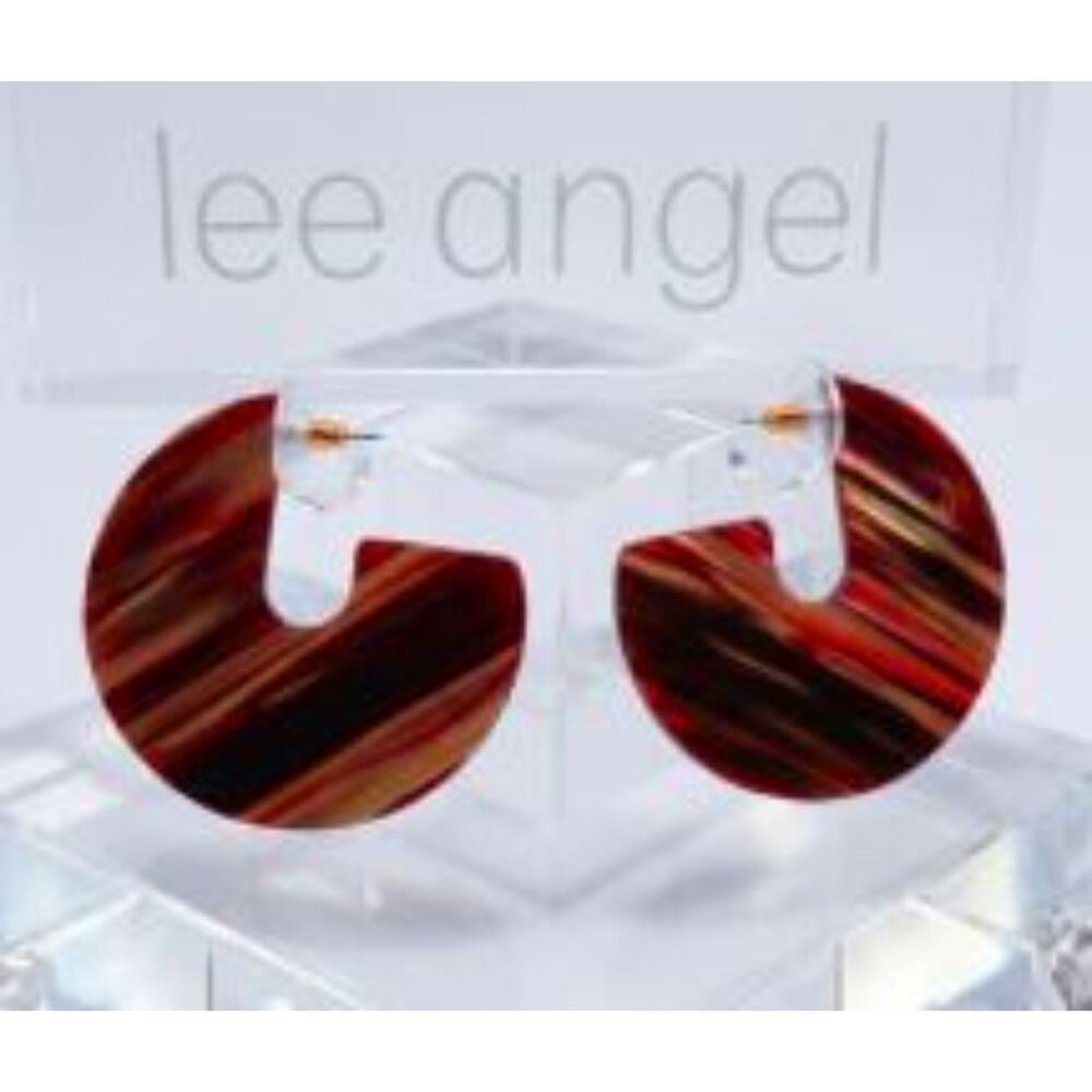 Lee Angel Women's Shine Resin Tortoise Chunky Flat Hoop Earrings NWT 89